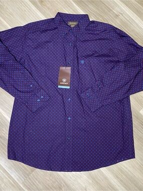 NWT Ariat Mens XL Geometric Shirt Tankson Long Sleeve Western Burgundy Blue